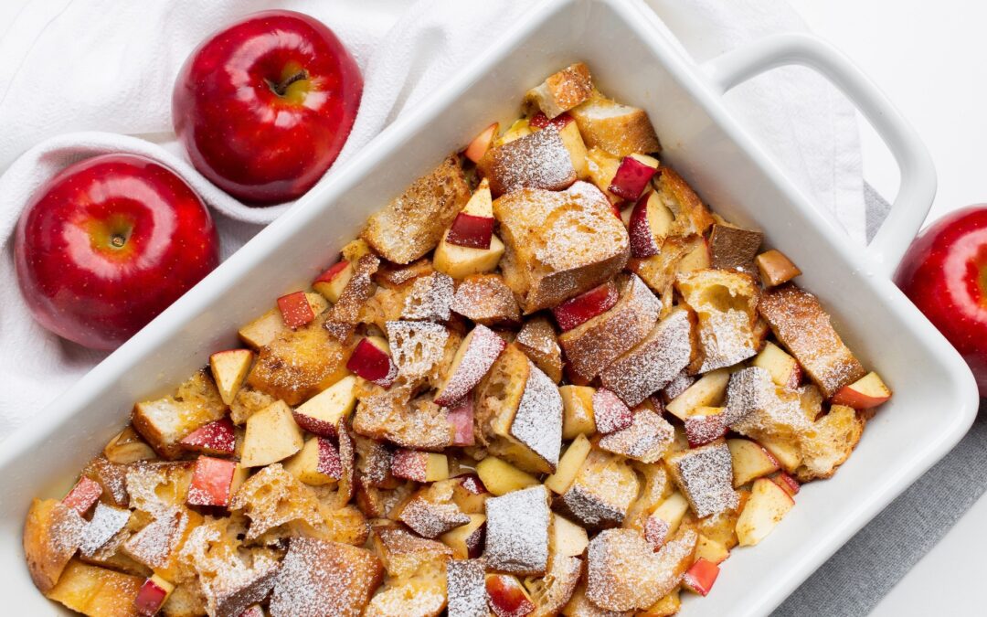 Baked Red Prince Apple French Toast.Landscape