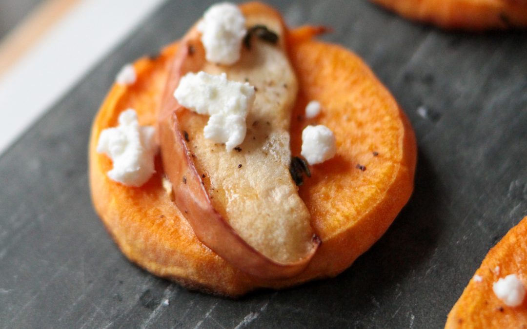Sweet Potato Bites with Red Prince Apples & Goat Cheese